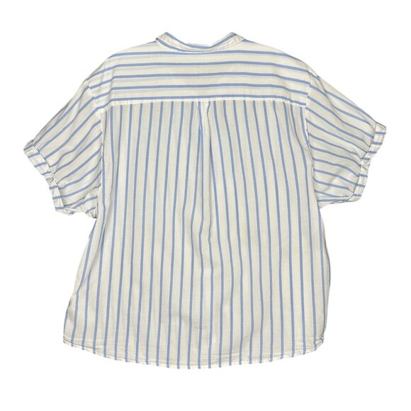 GAP Blue White Striped Button Front Short Sleeve Shirt Womens Large Boxy Casual - Picture 3 of 7
